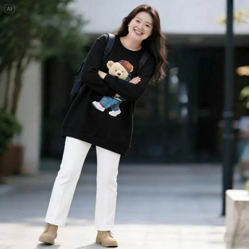 特大码女装胖mm遮肚显瘦小熊卫衣