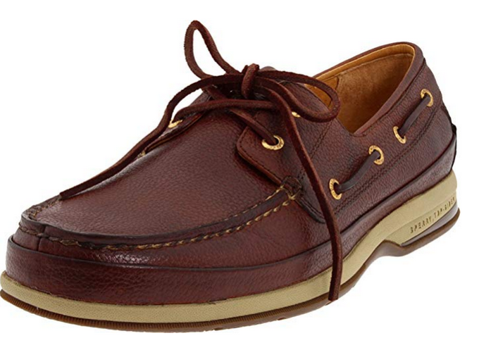 Sperry牛皮里外真皮透气厚底防滑系带真皮帆船鞋吸汗休闲皮鞋男鞋