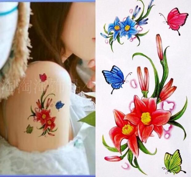 小清新纹身贴 防水女花朵持久疤痕手臂胸前锁骨臂花性感满15包邮