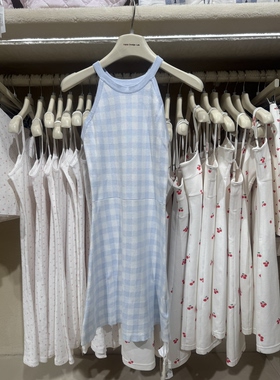 Twoi国内北京正品代购蓝白格毛织挂脖连衣裙不支持退换