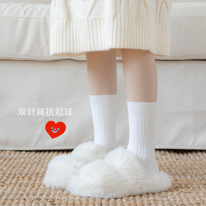 女童袜子春秋款儿童纯色中大童纯棉韩版中筒袜女孩秋季同色双针袜