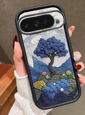 蓝色玫瑰花朵适用于谷歌Pixel10proXL/10pro手机壳9proXL大树Google Pixel8pro保护套7pro软壳7A/8A/10/10pro