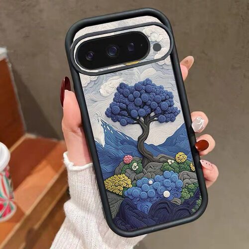 蓝色玫瑰花朵适用于谷歌Pixel10proXL/10pro手机壳9proXL大树Google Pixel8pro保护套7pro软壳7A/8A/10/10pro