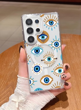 蓝色眼睛适用三星S25Ultra/S24Ultra/S23Ultra磁吸手机壳S22个性S22Ultra简约S23透明保护套S25edge创意