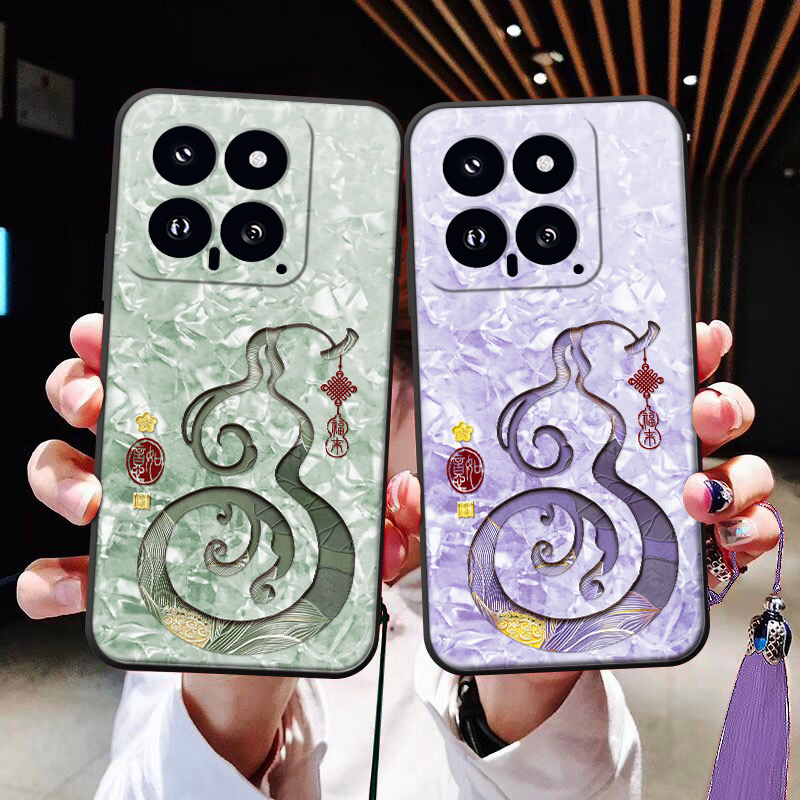 荷花葫芦适用于小米15/14/13/12手机壳浮雕红米K70/K60/K50浮雕note13pro流苏note12pro中国风civi3大吉mix4