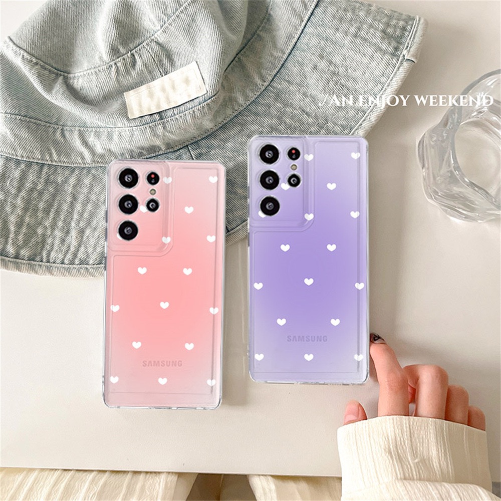 渐变爱心适用于三星S25edge/S24ultra/s23ultra手机壳A16/A06蓝格子A56/A55/A54透明A16/A15/A05S软壳A35/A34