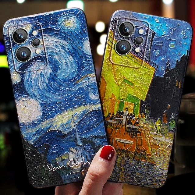 适用于realmeGT Neo手机壳真我8浮雕q3pro梵高q2星夜v15名画xt