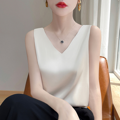 吊带背心女内搭前V后圆领两面穿醋酸仿真丝上衣缎面夏西装打底衫
