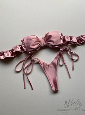 【泰国代购】设计师品牌 Fidel 蝴蝶结荷叶边珠光性感比基尼游泳