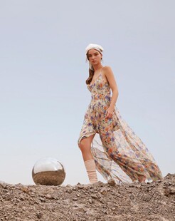 【泰国代购】设计师设计 Janesuda 度假无袖花朵吊带连衣裙长裙