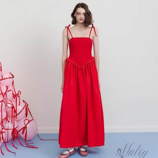 【泰国代购】设计师品牌 Pleased 度假沙滩吊带蝴蝶结连衣裙长裙