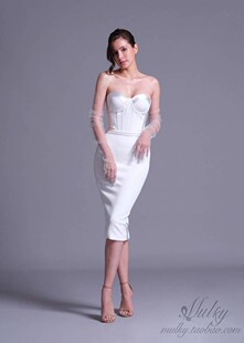 【泰国代购】设计师设计Poem优雅气质吊带莫文蔚紧身连衣裙中长裙