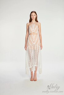 【泰国代购】设计师设计 Janesuda 蕾丝挂脖度假露腰上衣半裙