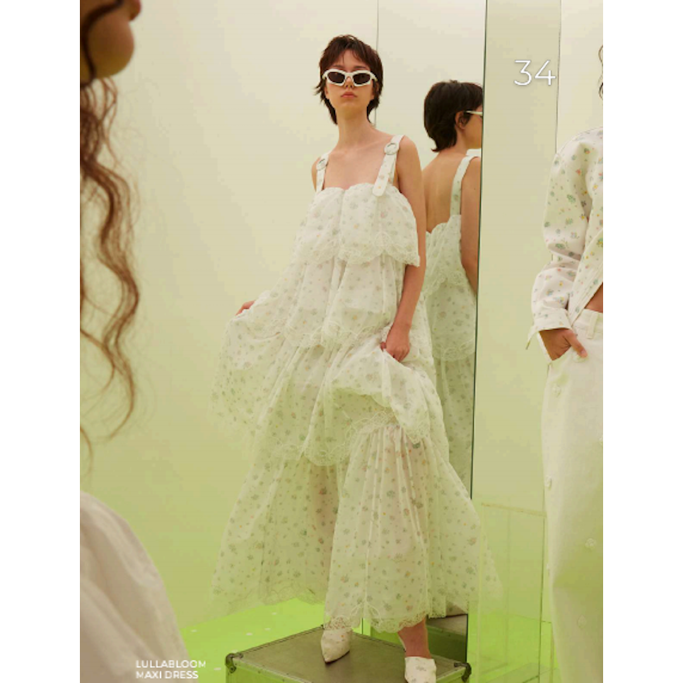 甜美清新荷叶边背带连衣裙长裙