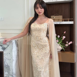 【泰国代购】设计师品牌 Punchita 婚礼立体花朵刺绣连衣裙长裙