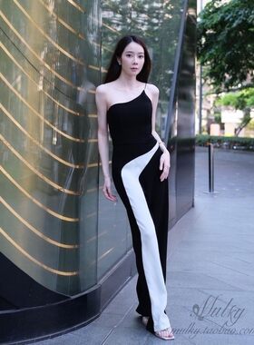 Sharya高腰长裤单边连体裤长裤
