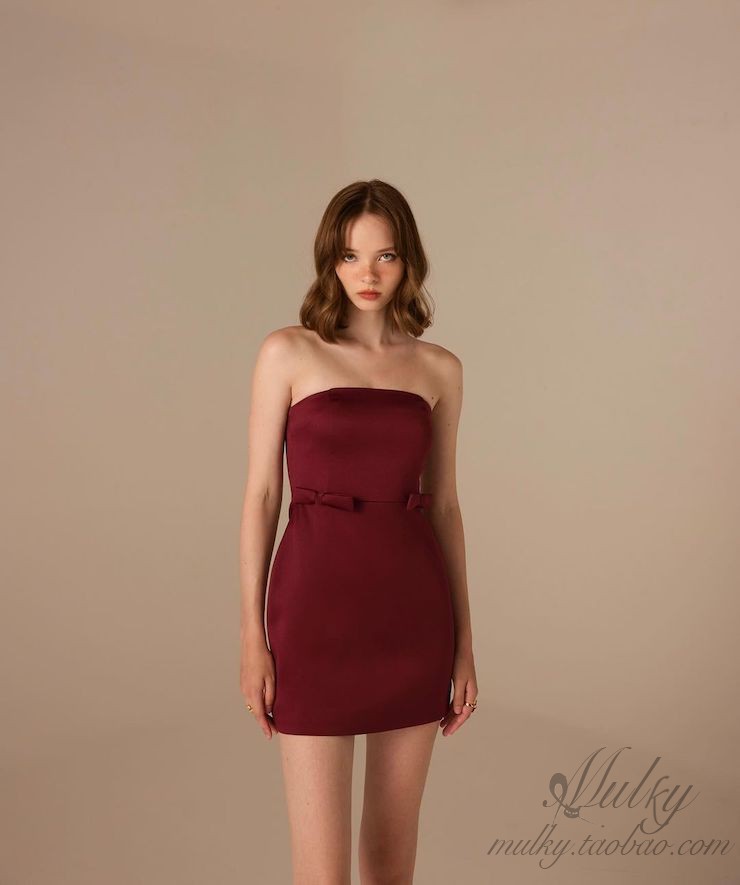 迷你巧克力蝴蝶结抹胸连衣裙短裙