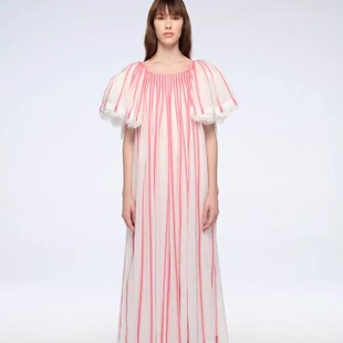 【泰国代购】设计师品牌 Janesuda 条纹泡泡袖热气球连衣裙长裙