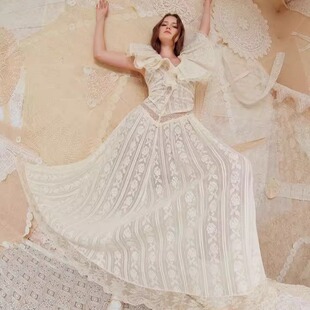 【泰国代购】设计师品牌 Janesuda V领仙女度假蕾丝连衣裙长裙