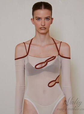 【泰国代购】设计师品牌Blackdog透视长袖辣妹bodysuit连衣裤上衣