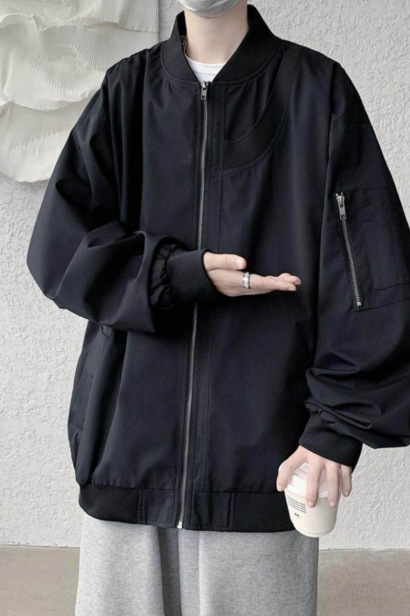 JK088-P75飞行员夹克男棒球领个性拉链口袋宽松上衣外套,男装夹克,电商D310（原电商305）