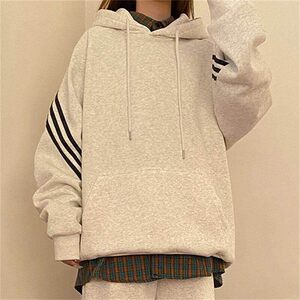 二开W9806-特P50华棉三条杠连帽卫衣男女春秋宽松oversize慵懒图片