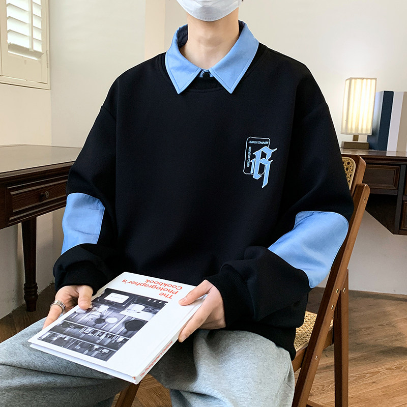 84201-特P50春秋新款翻领卫衣男休闲字母印花T恤打底衫,男装卫衣,电商D310（原电商305）