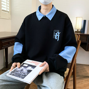 84201-特P50春秋新款翻领卫衣男休闲字母印花T恤打底衫图片
