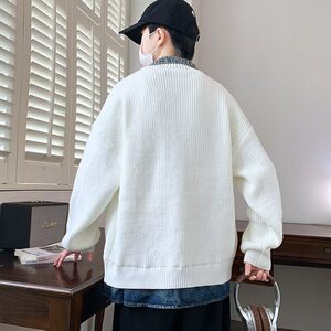 84873-特P78港风宽松针织开衫毛衣男外套牛仔拼接假两件外套图片