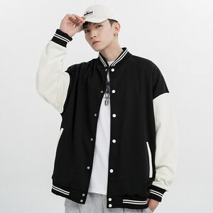 光板二开JK602特P50撞色拼接棒球服外套男潮牌宽松情侣休闲夹克图片