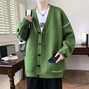档口现货84866-P65开衫毛衣男潮牌宽松慵懒风针织衫男士加厚外套图片