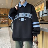 84202-P50宽松翻领男潮流港风拼接撞色套头卫衣男秋冬季加厚男，男装卫衣，电商D310（原电商305）