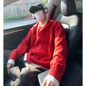 84897-特P65秋冬休闲纯色毛衣男针织衫打底衫纯色假两件开衫外套图片