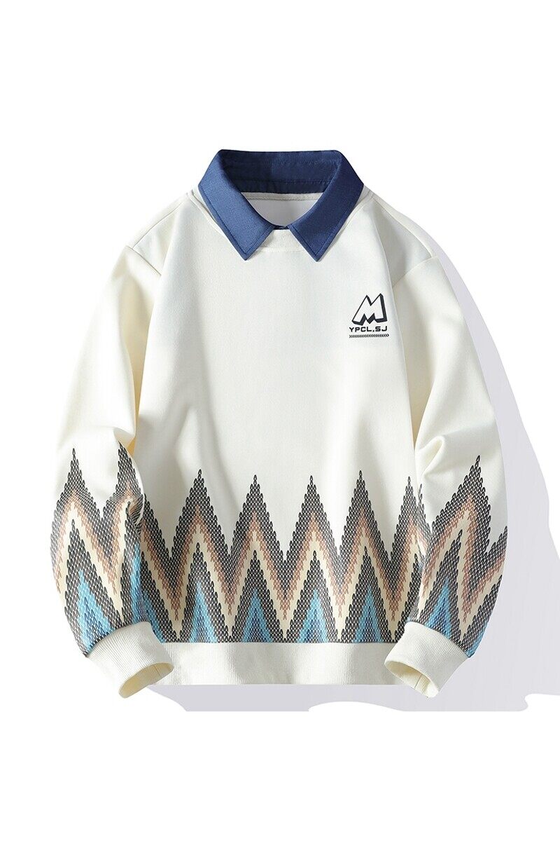W25209-特P50假两件衬衫领卫衣男生2025新款春秋季学生长袖t恤T,男装卫衣,电商D310（原电商305）