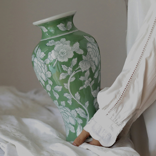 哈沽青花花瓶彩陶瓷新中式高级轻奢手绘送礼复古法式水培插花摆件