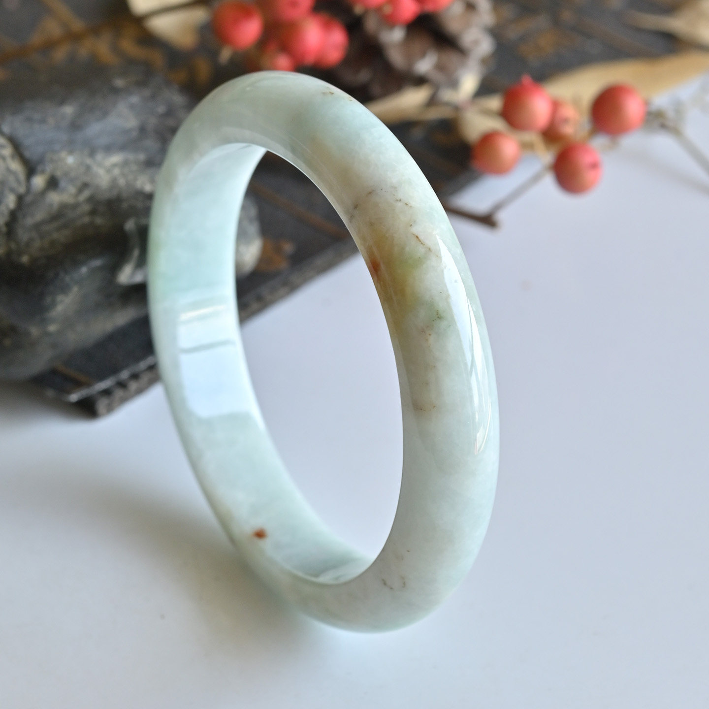 一物一图清仓天然A货翡翠手镯糯种双彩玉镯子女款57缅甸玉石手镯