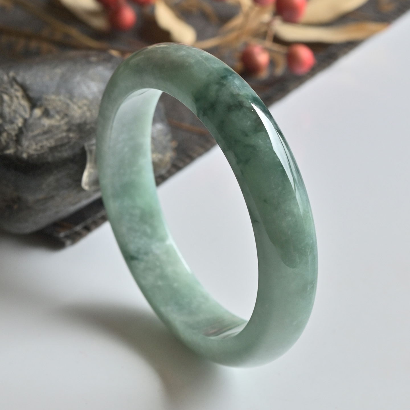 清仓天然A货翡翠手镯冰糯种墨绿玉镯子女55.6缅甸玉手镯一物一图