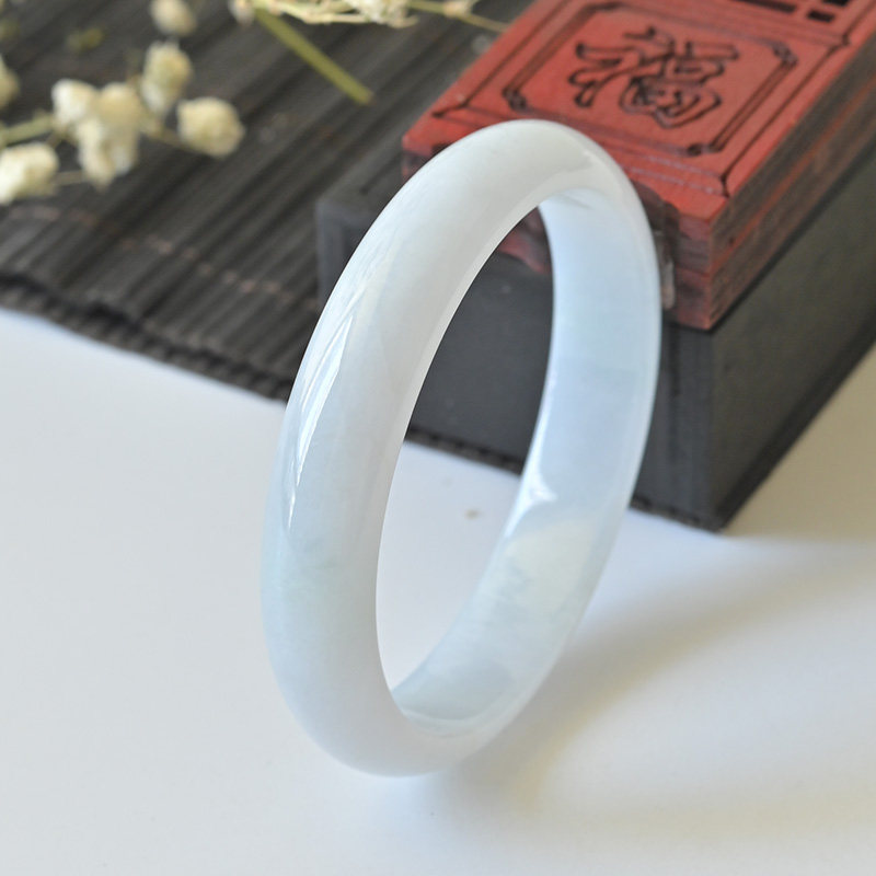 清仓天然A货翡翠手镯冰种白月光玉镯子少女款54缅甸玉贵妃手镯