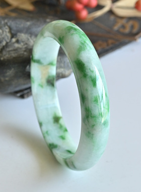 清货天然A货翡翠手镯冰糯种辣绿玉镯子女款56.3老坑缅甸玉手镯