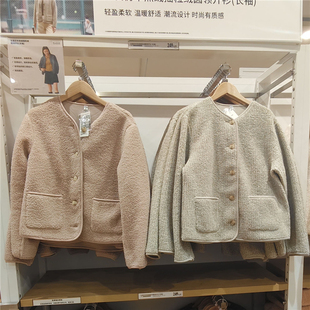 女秋冬仿羊羔绒摇粒绒圆领开衫单排扣双面绒外套 虞服WY472938