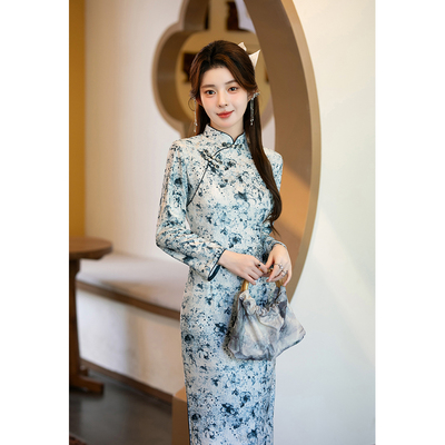 新中式长袖旗袍高端大气上档次