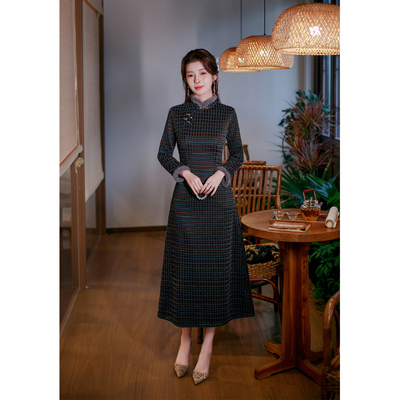 新中式国风长款加绒加厚旗袍