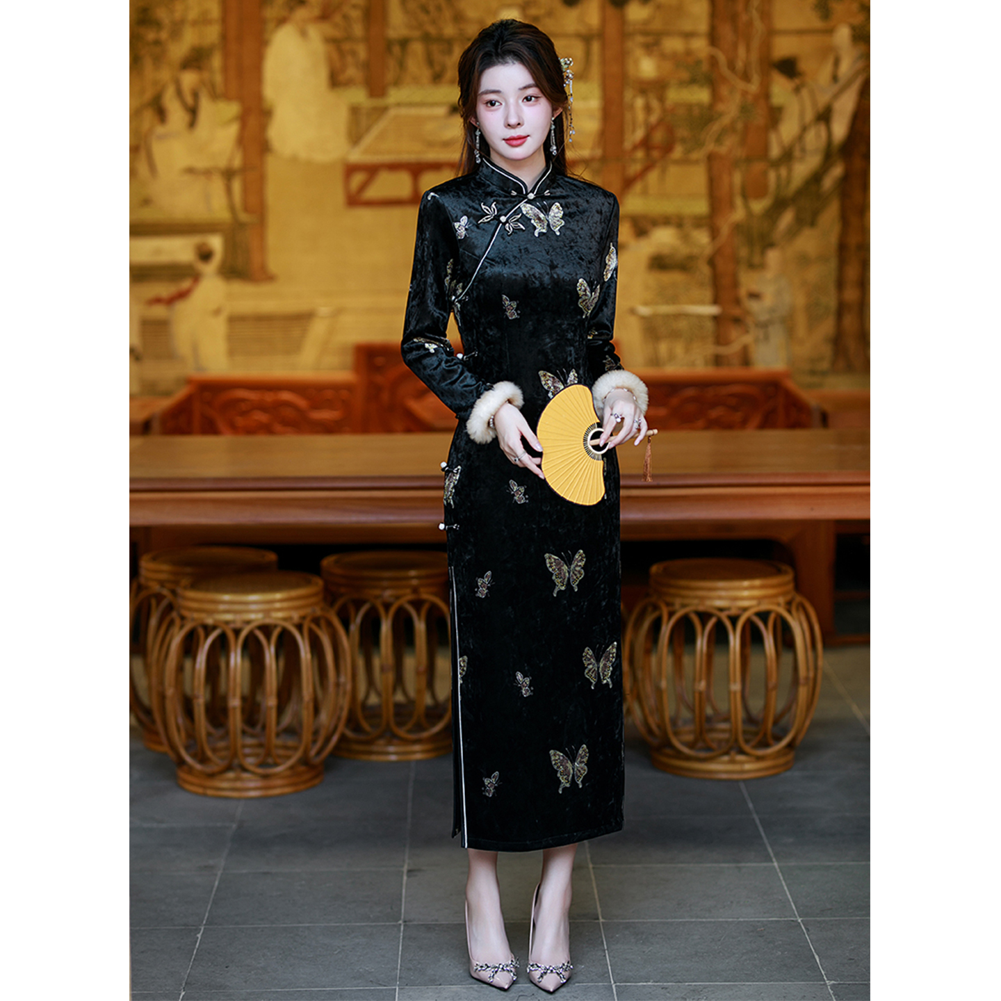 新中式丝绒改良旗袍女2025新款