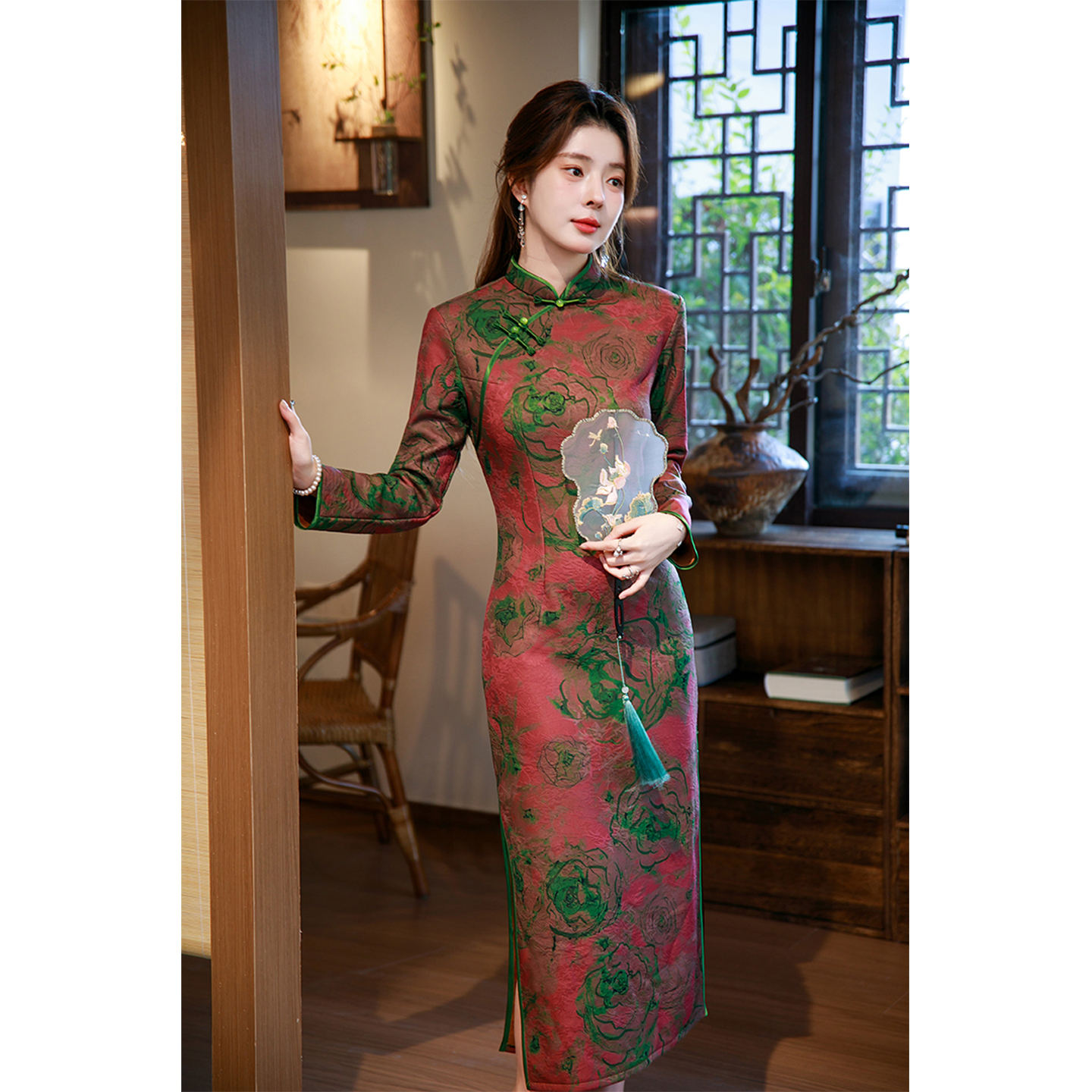 高端洋气复古红色保暖玫瑰花朵