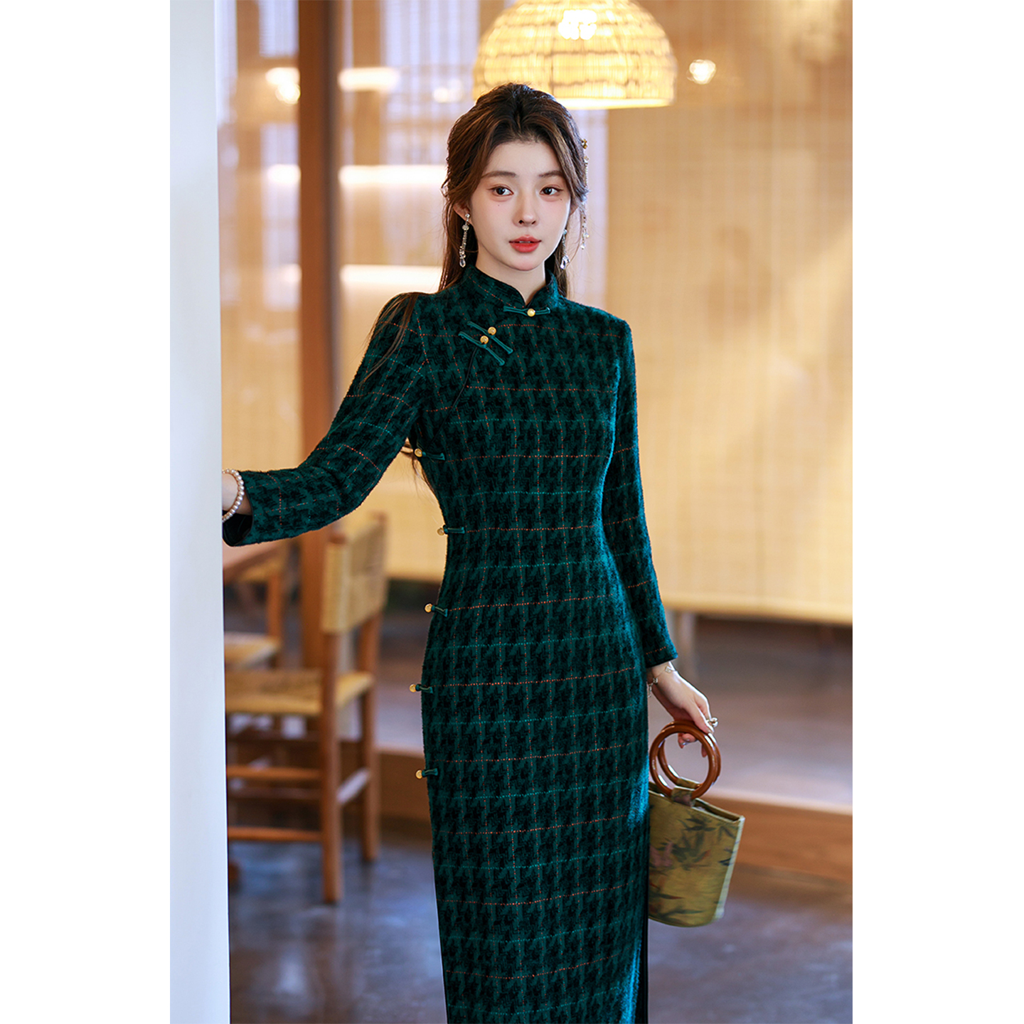 水貂绒中国风新中式长袖旗袍