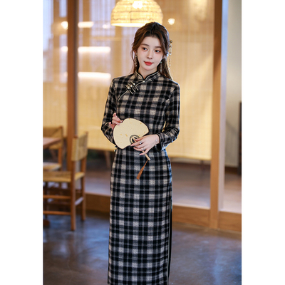 复古格纹旗袍2025年新款