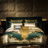 高端美式 欧式 宫廷别墅150S真丝棉长绒棉刺绣床上四件套高级床品