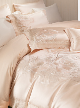 欧式奢华长绒棉刺绣四件套140S全棉纯棉床单被套白色轻奢床上用品