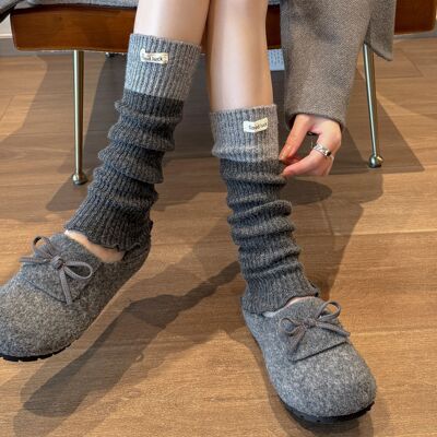 撞色针织毛线袜套女秋冬加厚保暖