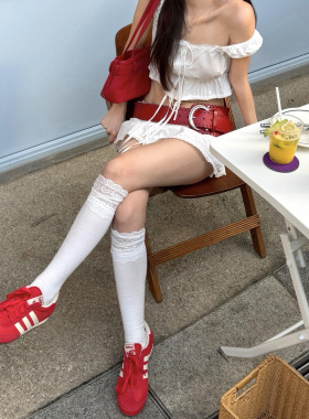 蕾丝小腿袜女花边及膝袜长筒袜棉白色甜美芭蕾风夏季透气jk堆堆袜